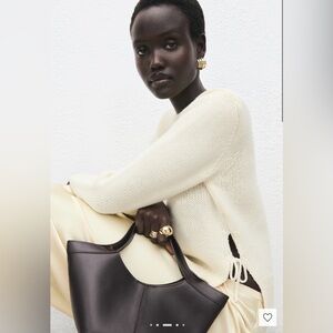 Mango Cream Knit Sweater with Side Slits